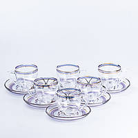 Чашки з блюдцем стеклянные прозрачные набор на 6 персон SvitSmart