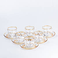 Чашки з блюдцем стеклянные прозрачные набор на 6 персон SvitSmart