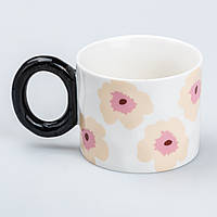 Чашка керамічна 400 мл для чаю та кави "Квітка" Чорна SvitSmart