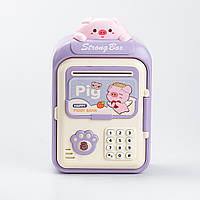 Сейф-копилка детская с купюроприемником и кодовым замком "Поросенок" Фиолетовый SvitSmart