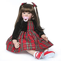 Дитяча лялька реборн Reborn дівчинка велика з м'яконабивним тілом довгим волоссям і звуками Висота 54 см