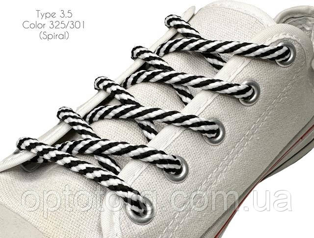 Шнурки для взуття 100см Чорний+білий круглі Спіраль 5мм поліестер