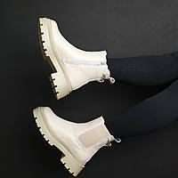 Челси кожаные меховые Бежевые ботинки на зиму Salex Челсі шкіряні хутряні Бежеві черевики на зиму