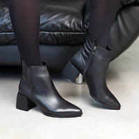 Ботинки кожаные байка Черные ботинки для женщин Salex Черевики шкіряні байка Чорні ботінки для жінок