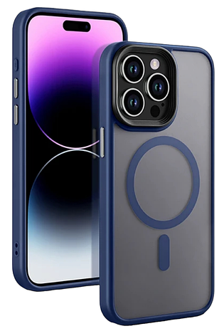 Чохол Color Frame матовий напівпрозорий з кольоровою рамкою та Magsafe для iPhone 15 Pro Blue, фото 1