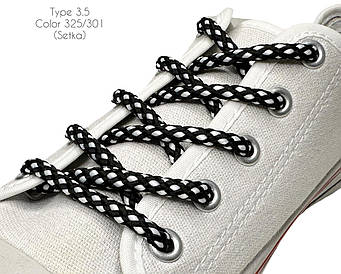 Шнурки для взуття 100см Чорний+білий круглі Сітка 5мм поліестер