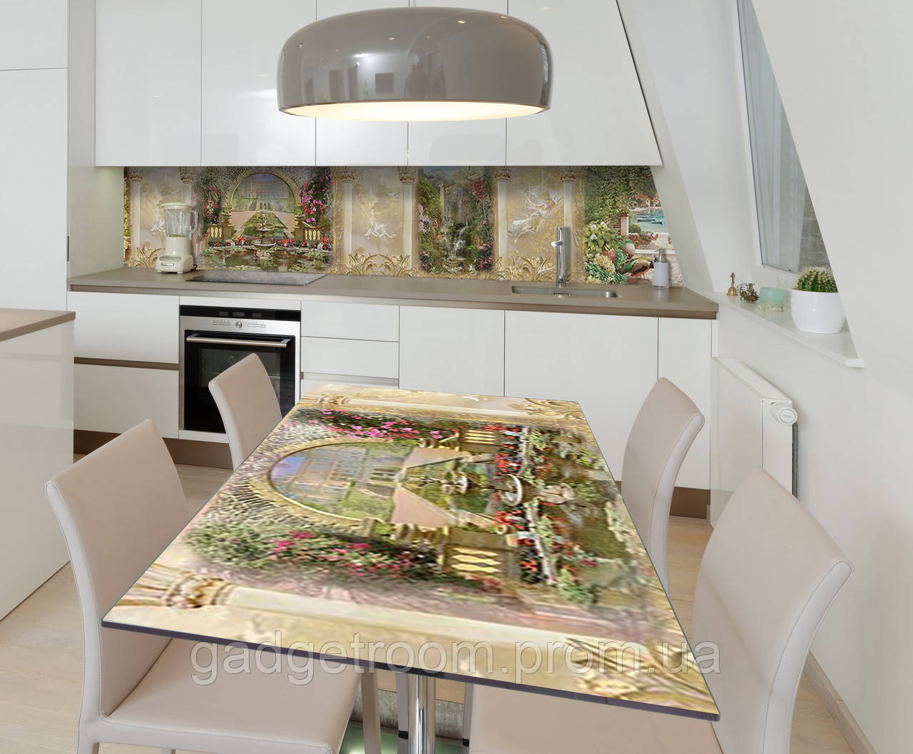 Наклейка 3Д вінілова на стіл Zatarga «Фонтан і водоспад» 650х1200 мм для будинків, квартир, стіл GR, код: 6509435