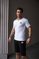 Летний костюм Adidas спортивный мужской Адидас: черные шорты и белая футболка