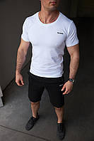 Летний костюм Reebok спортивный мужской Рибок: черные шорты и белая футболка