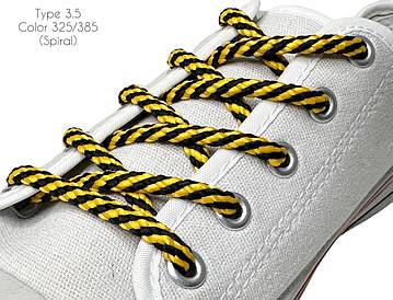 Шнурки для взуття 100см Чорний+жовтий круглі Спіраль 5мм поліестер