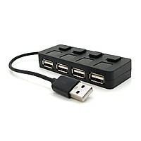 Хаб USB 2.0 4 порта, Black, 480Mbts питание от USB, с кнопкой LED/Blue на каждый порт, Blister Q100 g
