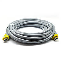 Кабель Merlion HDMI-HDMI V-Link High Speed 10.0m, v2,0, OD-8.2mm, круглый Grey, коннектор Grey/Yellow,