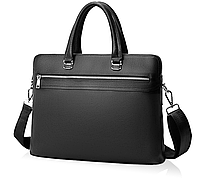 Кожаный деловой портфель сумка для документов А4 кожаная сумка офисная черная Salex Шкіряний діловий портфель