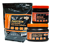 Набор для активных: Protein Протеин 2 кг вкус карамель + BCAA 2:1:1 аминокислоты + Креатин в капсулах Bioline