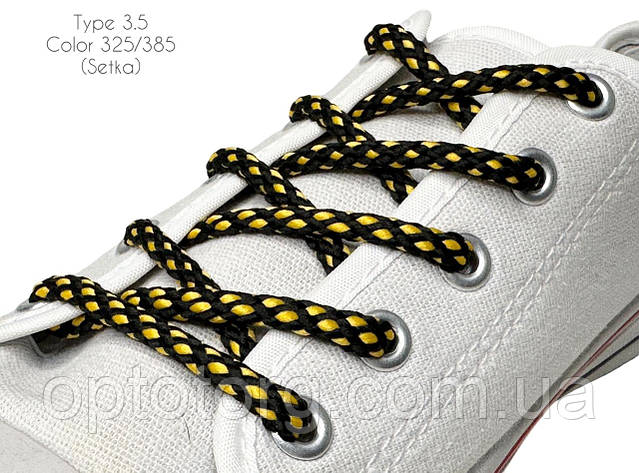 Шнурки для взуття 100см Чорний+жовтий круглі Сітка 5мм поліестер, фото 2
