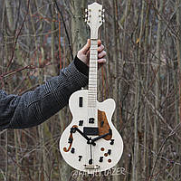 Деревянные часы гитара белые настенные часы Salex Дерев'яний годинник гітара білий настінний годинник