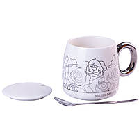 Чашка керамическая Golden Romance 400мл с крышкой и ложкой кружка для чая