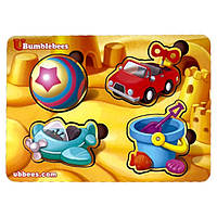 Деревянный пазл-вкладыш "Игрушки-1" Ubumblebees (ПСФ116) PSF116 фон с подсказкой, Land of Toys