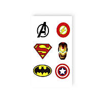 Набор временных татуировок "Значки супергерои" X-204, 6 картинок Salex Набір тимчасових татуювань "Значки