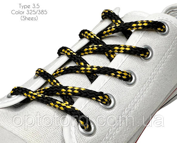 Шнурки для взуття 100см Чорний+жовтий круглі Шахмата 5мм поліестер, фото 2