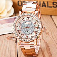 Женские кварцевые наручные часы золотистые Geneva Розовое с металлическим ремешком Salex Жіночий кварцевий