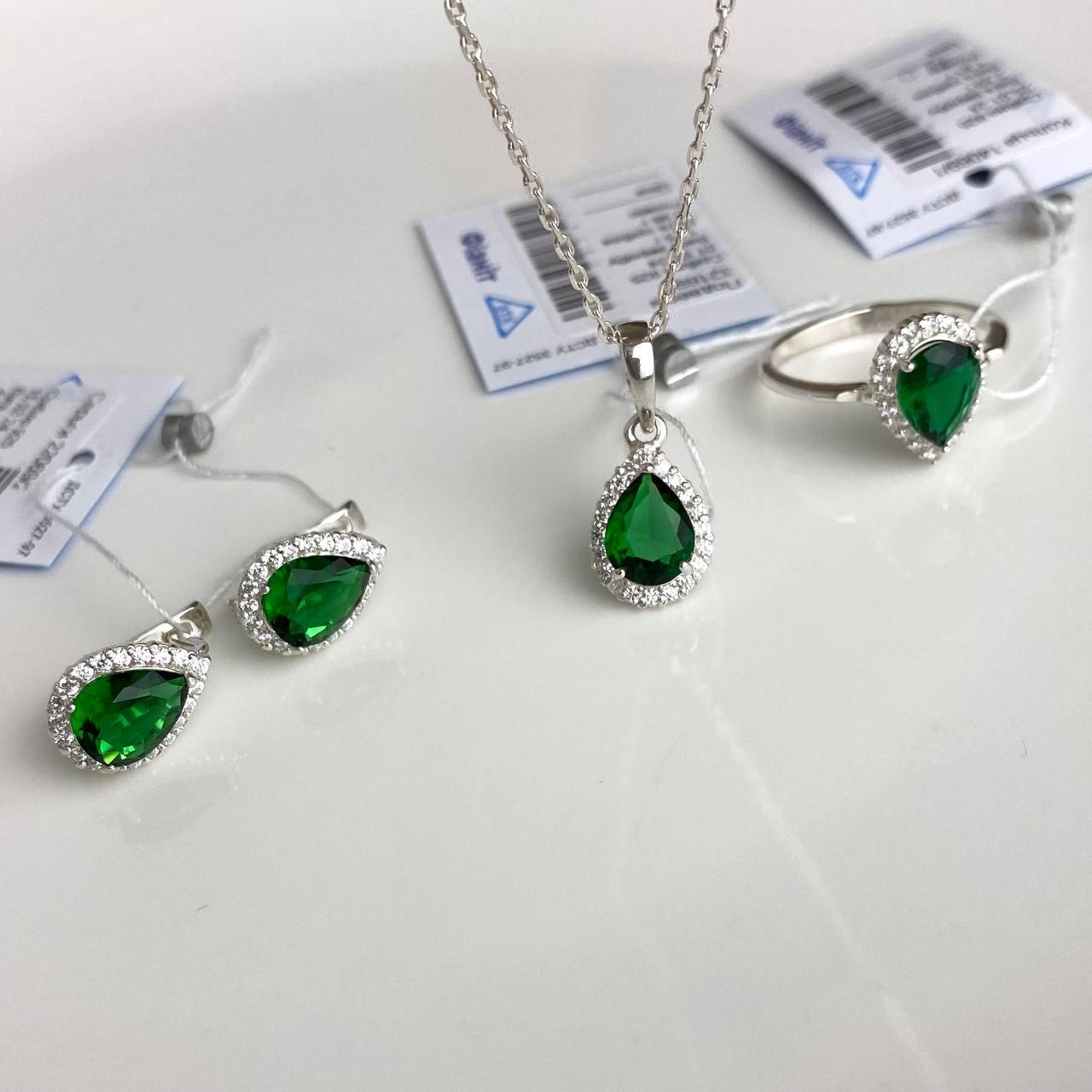 Срібний комплект Срібний набір Султана Сережки Каблучка Кулон Ланцюжок, фото 1