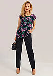 Блузка з квітковим принтом Finn Flare S19-12007-101 темно-синя S, фото 2