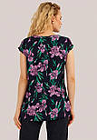 Блузка з квітковим принтом Finn Flare S19-12007-101 темно-синя S, фото 4