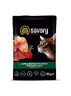 Влажный корм Savory для взрослых кошек, ягненок со свеклой в соусе, пауч, 85 г g