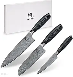 Набір ножів Shiori zestaw 3 noży ze stali damsaceńskiej Kuro Muro + Santoku + Sifu