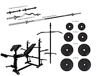 Новинка! Многофункциональная скамья для жима WCG 0090 + Тяга + Брусья + Приставка скотта Набор HARD штанга 80