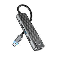 USB Hoco HB23 Type-C to (HDMI+USB3.0+USB2.0+RJ45+PD) Цвет Серый g