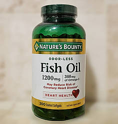 Омега 3 Nature's Bounty Fish Oil 1200 mg 200 капсул риб'ячий жир жирні кислоти