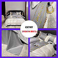 Постельное белье сатин евро размер Комплект постельного белья с вышивкой диор Постельное белье из сатина Серый