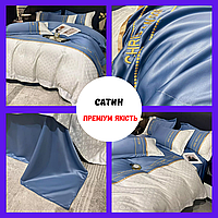 Постельное белье сатин евро размер Комплект постельного белья с вышивкой диор Постельное белье из сатина Синий