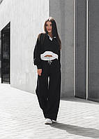 Женский костюм Staff черный с белым для девушки брюки и кофта стаф. Salex Жіночий костюм Staff чорний з білим