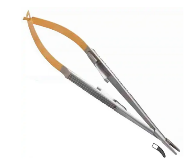 Голкотримач Castroviejo 140 мм вигнутий з Т/С накладками від 5 до 6-0 від 0,33 до 0,38 мм, фото 1