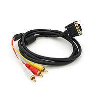 Кабель VGA (тато)-3RCA (тато) 1.5m, Black/Red, обплетення, пакет