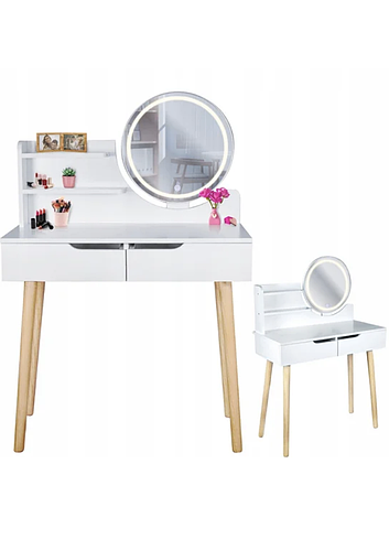 Туалетный столик Jumi Scandi на 2 ящика с зеркалом и LED подсветкой ...