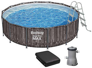 Каркасний басейн Bestway Wood Style 5614Z (427х107 см) з картриджним фільтром, тентом і драбиною