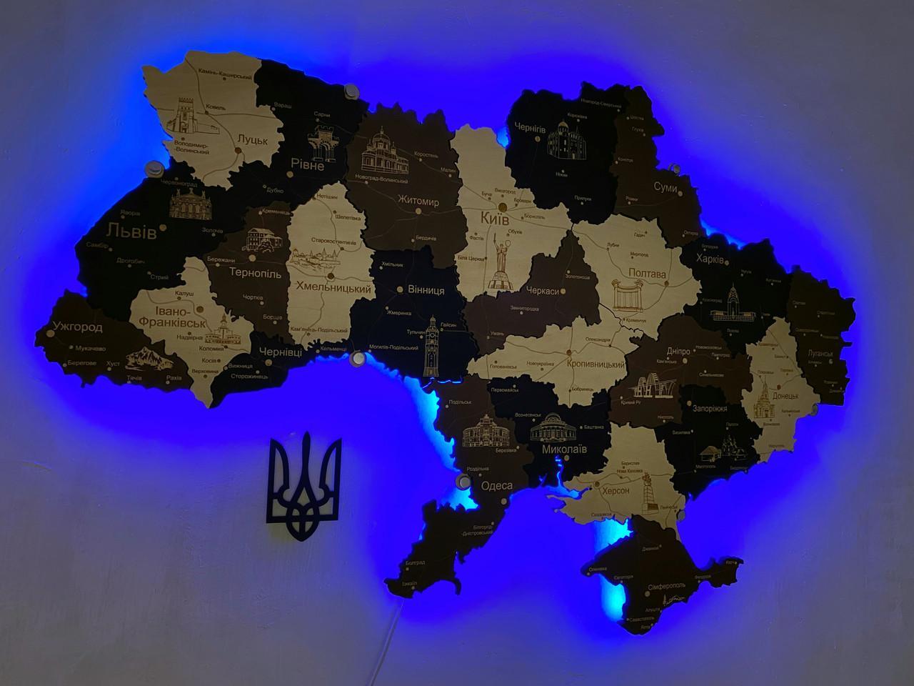 Деревянная карта Украины с подсветкой "Лате макиато" Travel, 70×47 см - фото 1 - id-p2207674885