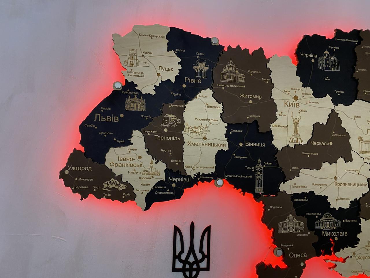 Деревянная карта Украины с подсветкой "Лате макиато" Travel, 70×47 см - фото 5 - id-p2207674885