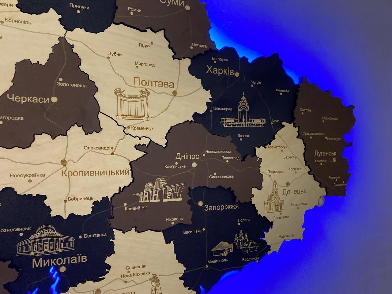 Деревянная карта Украины с подсветкой "Лате макиато" Travel, 70×47 см - фото 6 - id-p2207674885