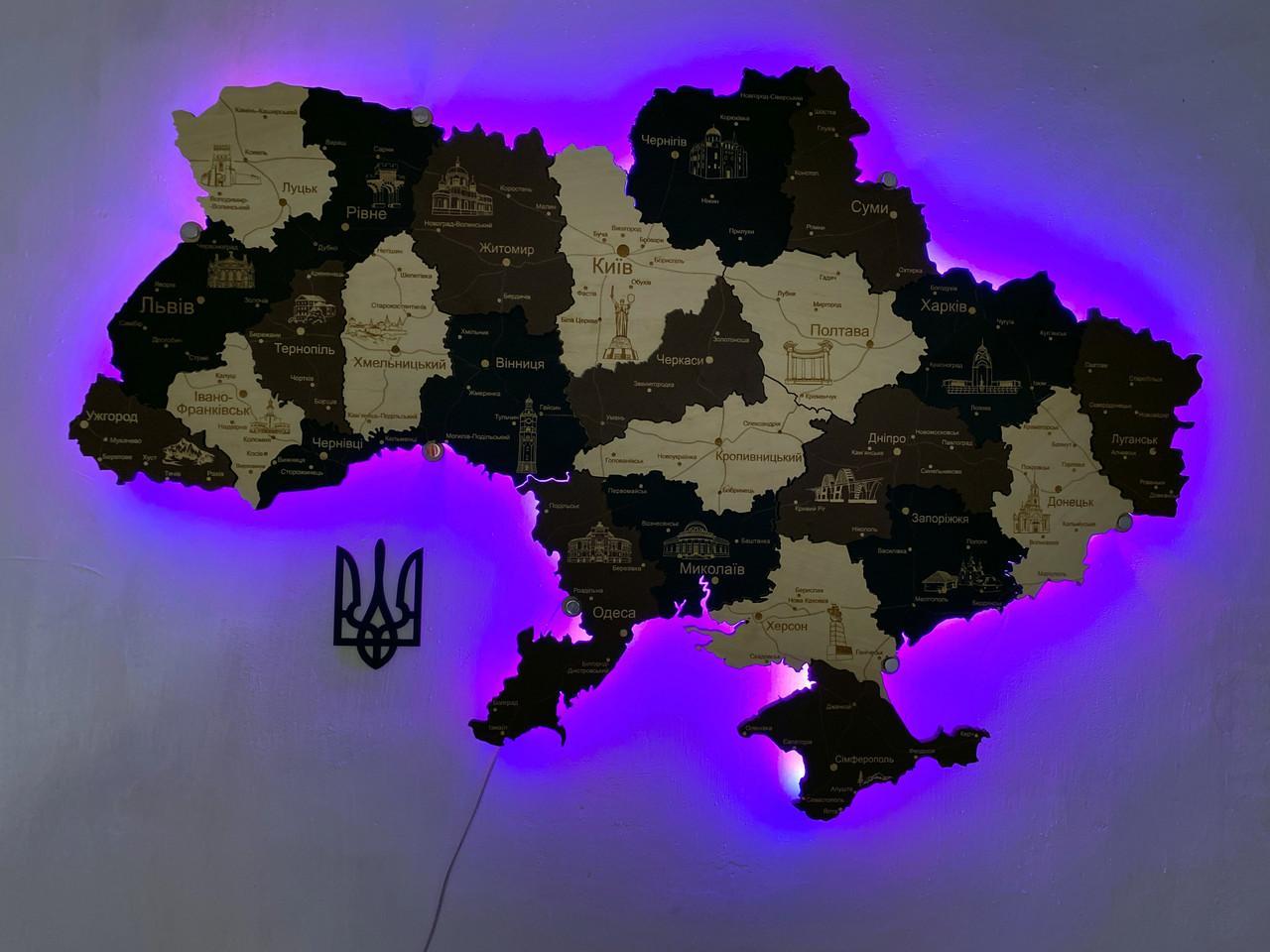 Деревянная карта Украины с подсветкой "Лате макиато" Travel, 70×47 см - фото 7 - id-p2207674885