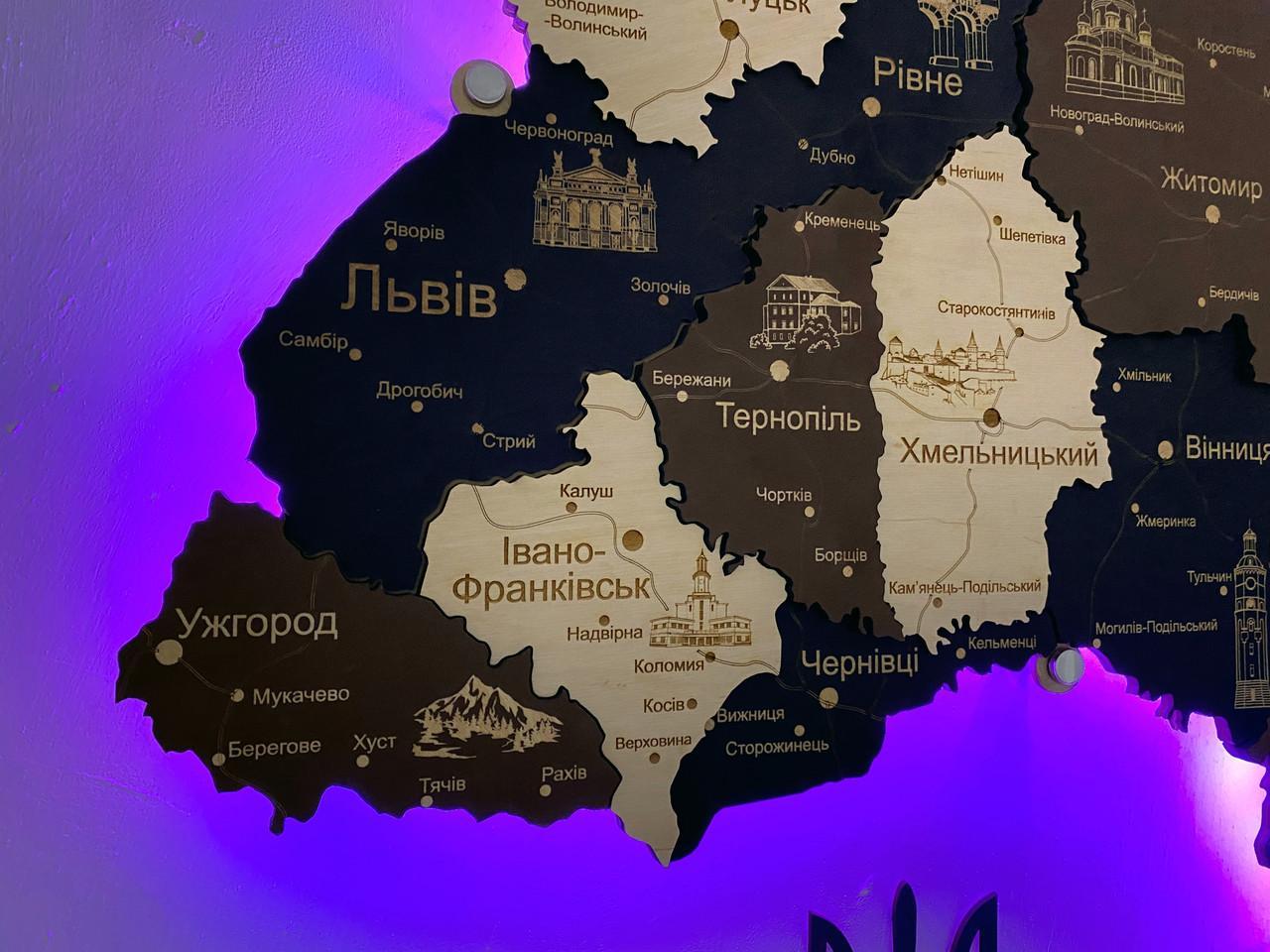 Деревянная карта Украины с подсветкой "Лате макиато" Travel, 70×47 см - фото 8 - id-p2207674885