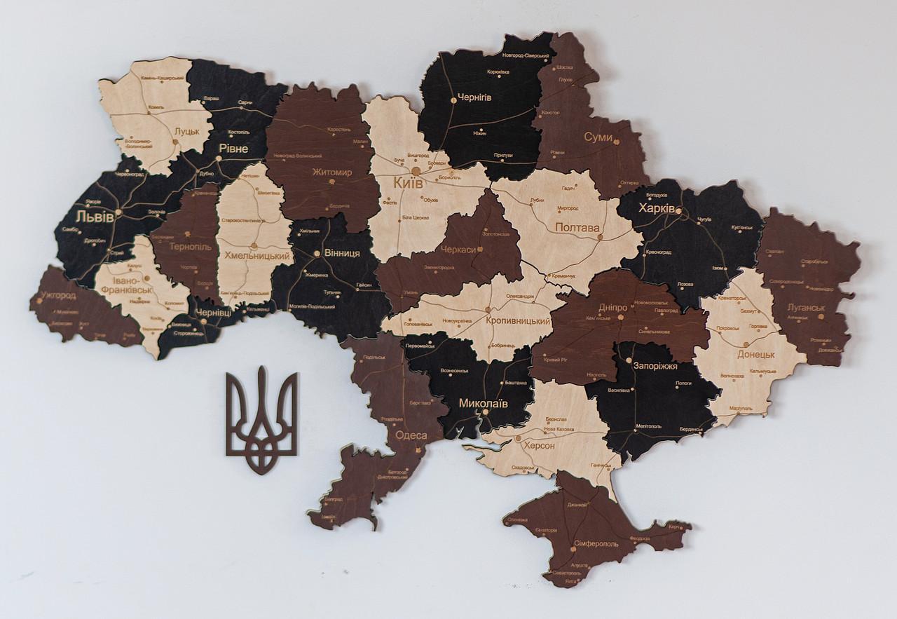 Деревянная многослойная карта Украины "Латте макиато" Standart, 70×47 см - фото 1 - id-p2207674913