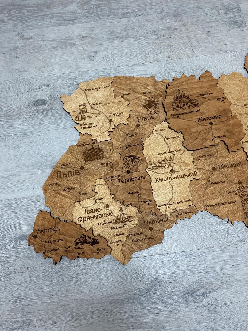 Деревянная Многослойная карта Украины "Каштан" Travel, 70×47 см - фото 2 - id-p2207674925