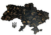 Деревянная Многослойная карта Украины "Черный шоколад" Travel, 70×47 см