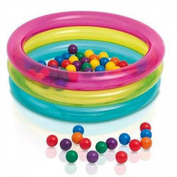 Intex 48674 (Діаметр 86 x Висота 25 см) Надувний дитячий басейн, у комплекті 50 кульок