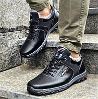 Кроссовки ЗИМНИЕ Мужские Туфли на Меху Чёрные Кожаные (размеры: 40,41)